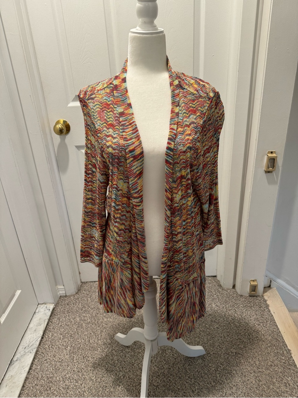 Roz & Ali Multicolor Open-Front Knit Cardigan